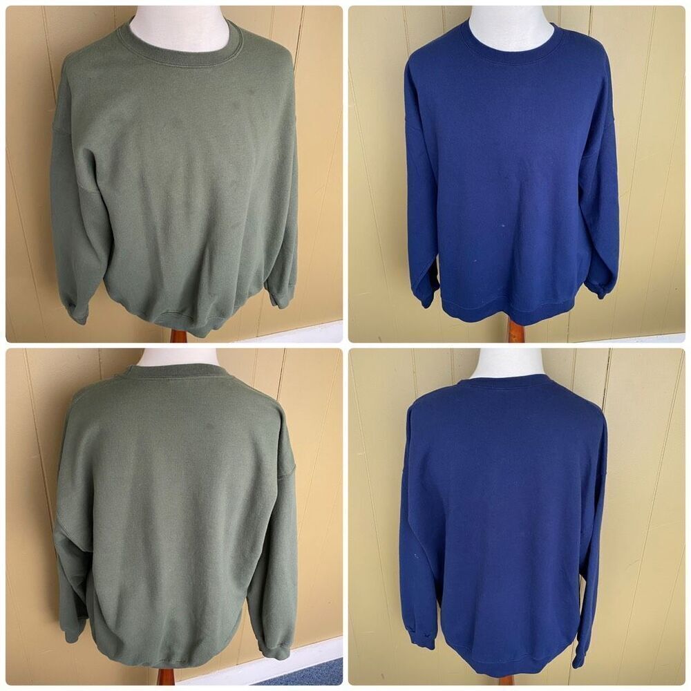 Hanes & Gildan men 2XL pullover Crewneck longsleeve sweatshirt bundle navy/green